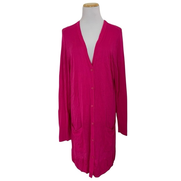 Torrid Lightweight Viscose Bright Pink Knit Duster Sweater Size 2 Pockets - Picture 1 of 16